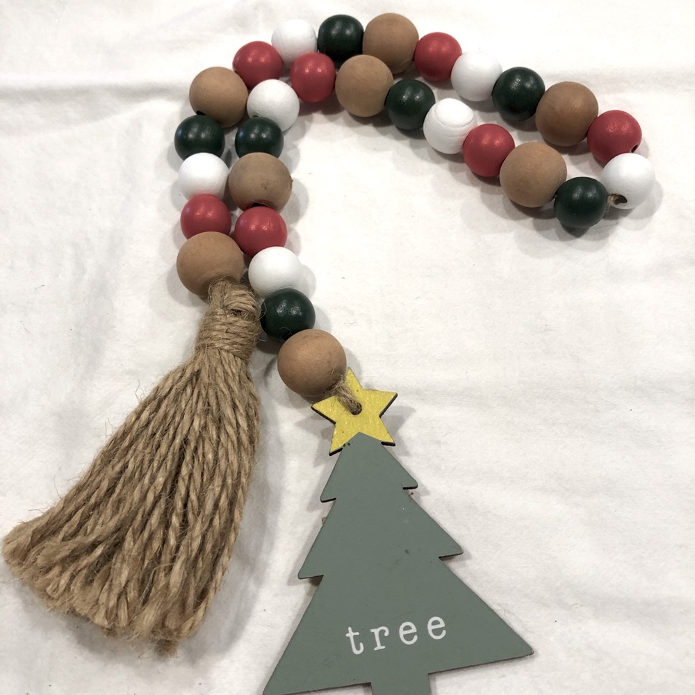 Farmhouse Christmas wood beads 25” long